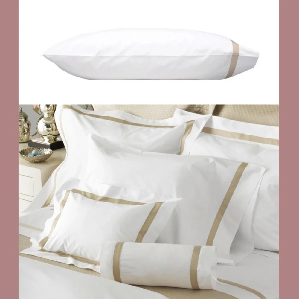 NIB $95 Matouk‎ [ 1 Standard Pillowcase ] Lowell 600 TC in Khaki White